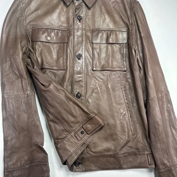 Massimo Dutti Genuine Leather Jacket Nappa Tailored Euro Moto Slim Fit - Picture 4 of 16